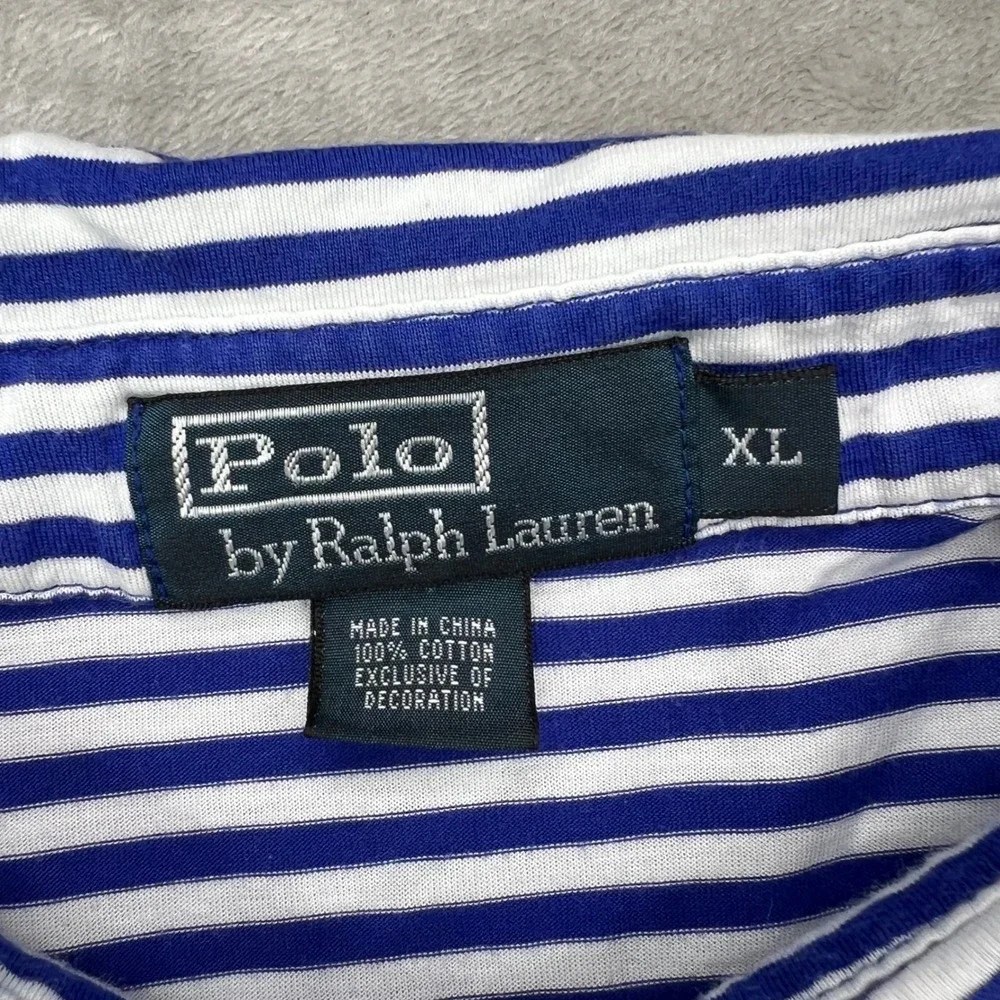 Polo Ralph Lauren Polo Shirt Mens XL Blue White Striped RLYC Flag Yacht Club